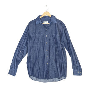Duke Haband Exclusive 100% Cotton Long Sleeve Blue Denim Button Down Size L